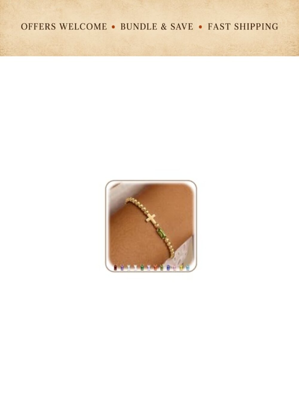 14k Gold Plated Birthstone Beaded Bracelet Stack Cross Stretch Stackable